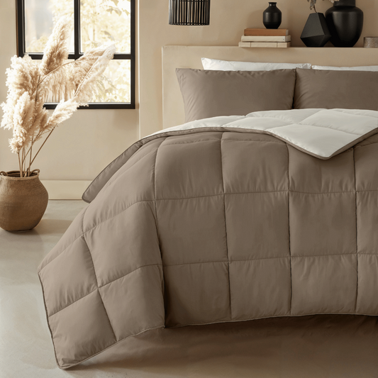 Zelesta Deluxe Duo Percale Cotton Duvet - Taupe & Cream
