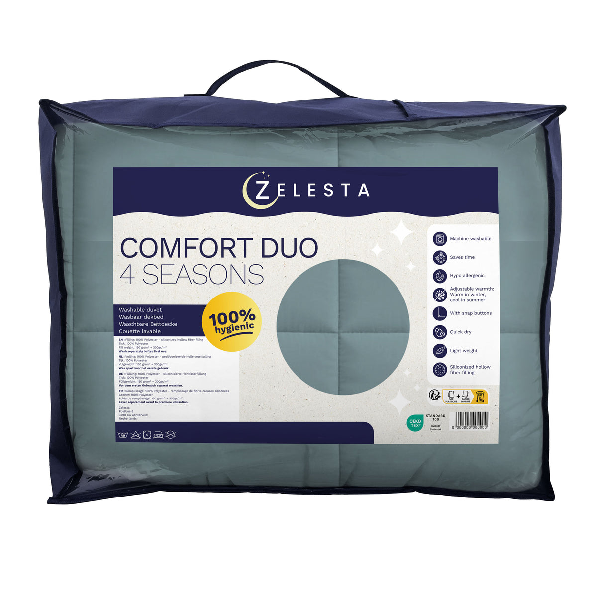 Zelesta Comfort Duo 4-Seizoenen Dekbed - Blauwgroen & Blauw