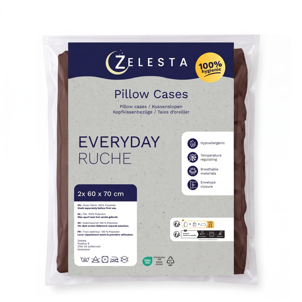 Zelesta Everyday Ruffles Pillowcase Set Of 2 - Peppercorn Brown