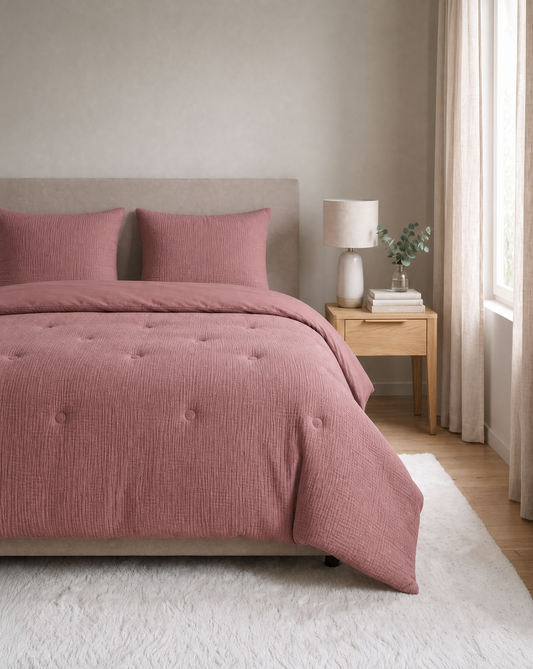 Zelesta Deluxe Taies d'Oreiller Mousseline de Coton - Set de 2 - Vieux Rose