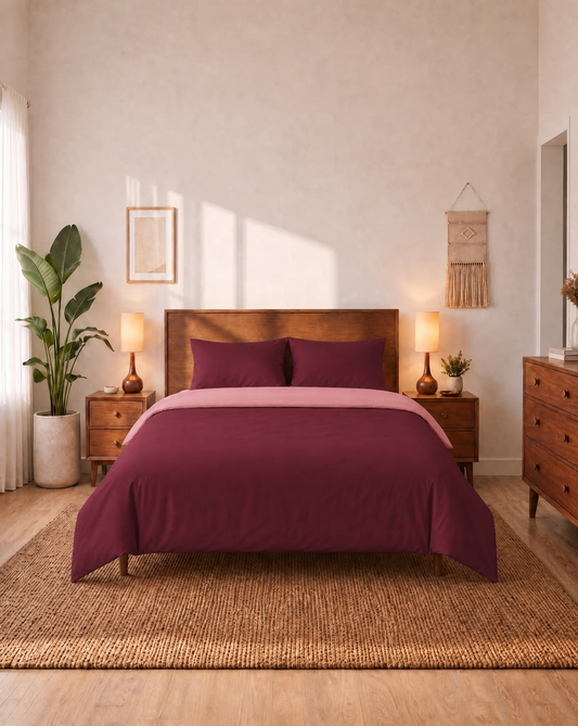 Couette Zelesta Comfort Duo Sans Coutures - Rose Ancien & Rouge Bordeaux