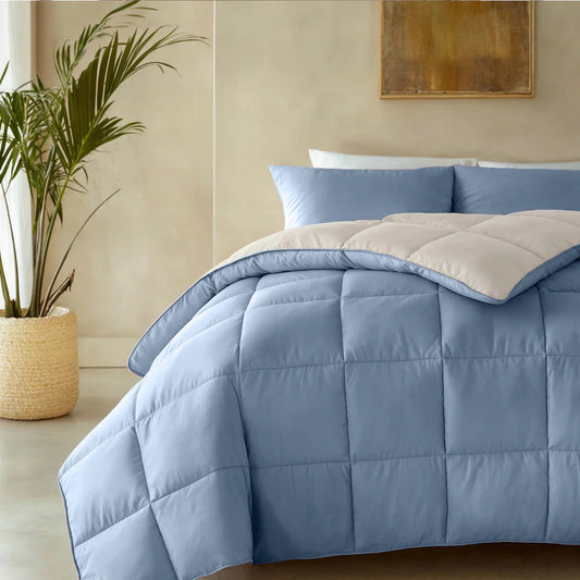 Zelesta Deluxe Duo Percale Cotton Summer Duvet - Dream Blue & Cream