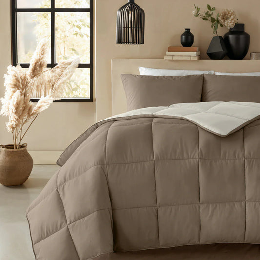 Zelesta Deluxe Duo Percale Cotton Summer Duvet - Taupe & Cream