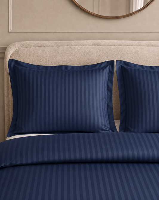 Zelesta Deluxe Hotel Stripe Naadloos Satijn Katoen Kussensloop Set Van 2 - Blauw