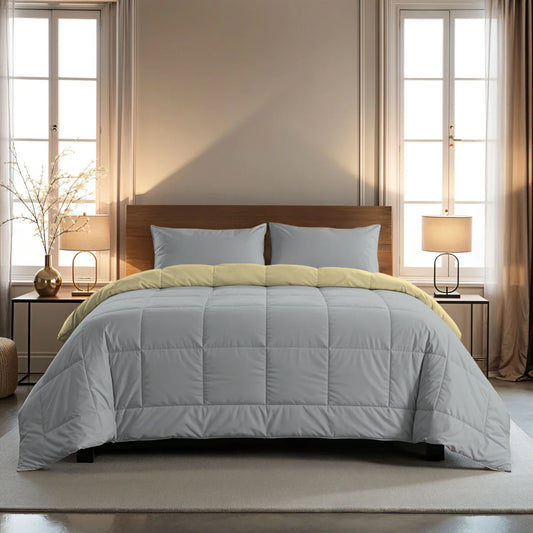 Zelesta Pure Duo Cotton Summer Duvet - Light Grey & Butter Yellow