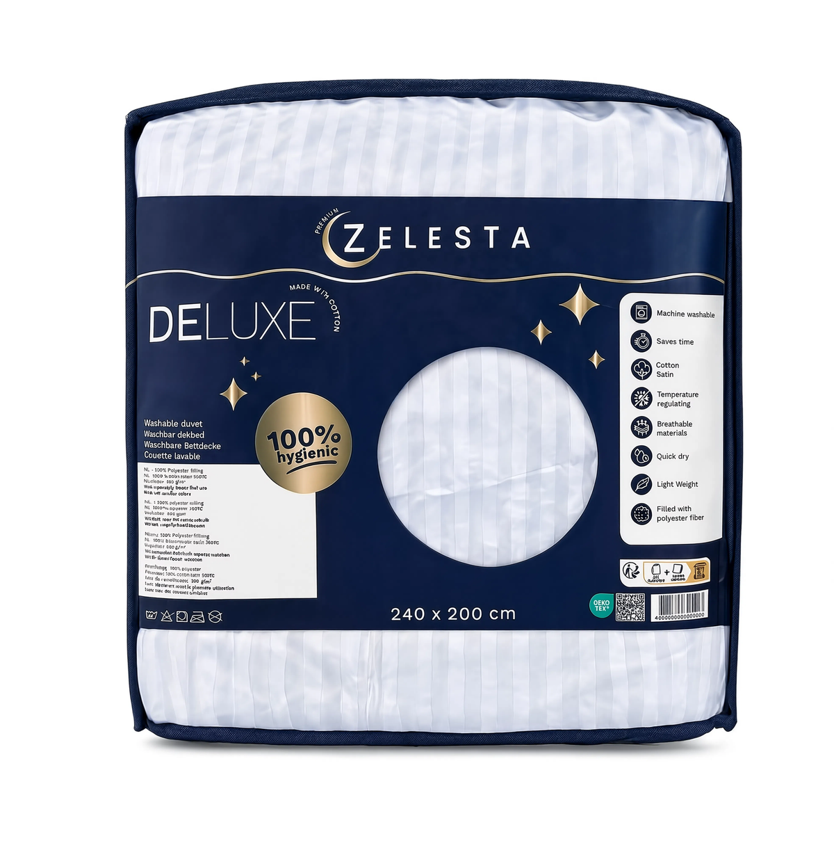 Zelesta Deluxe Hotel Stripe Satijn Katoen Dekbed - Wit
