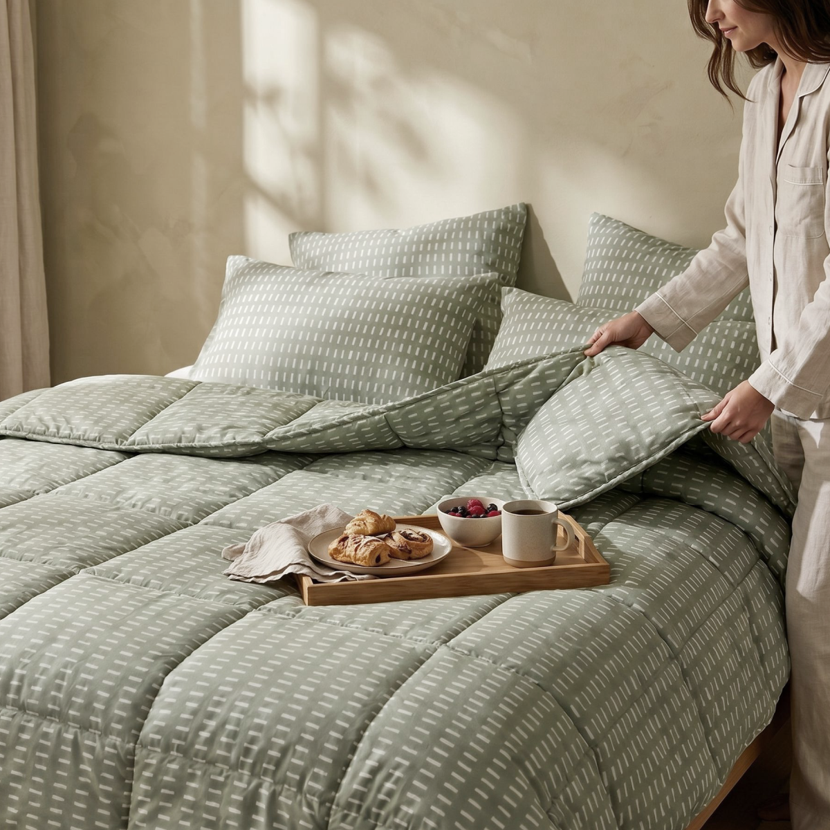Zelesta Comfort Design Zomerdekbed - Olijfgroene Stiksels