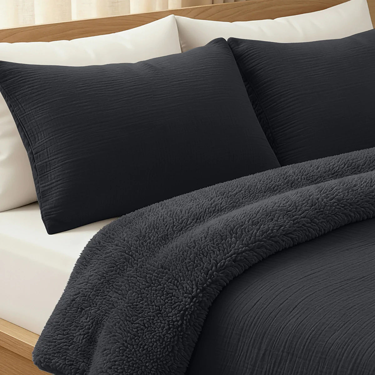 Zelesta Special Teddy Cotton Muslin Taies d'oreiller Lot de 2 - Anthracite