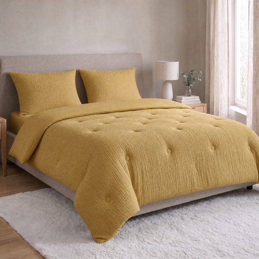 Zelesta Deluxe Taies d'Oreiller Mousseline de Coton - Set de 2 - Ocre