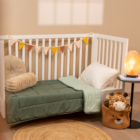 Zelesta Comfort Kids Duvet - Light Green & Dark Green, neatly folded product shot showing the light green & dark green children's print