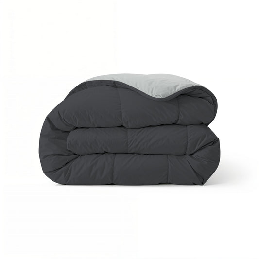 Zelesta Comfort Duo Duvet in Soft Black & Silver Grey, neatly folded on a white background showing both colour sides