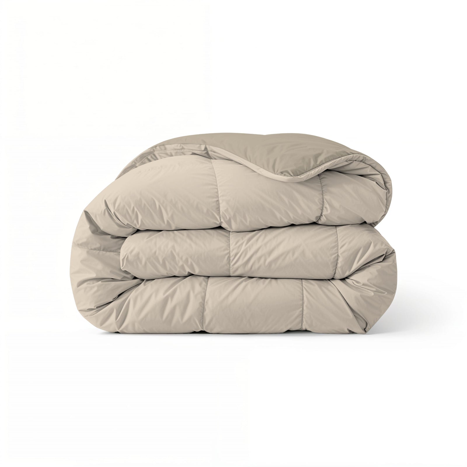 Zelesta Comfort Duo Duvet in Taupe & Champagne, neatly folded on a white background showing both colour sides