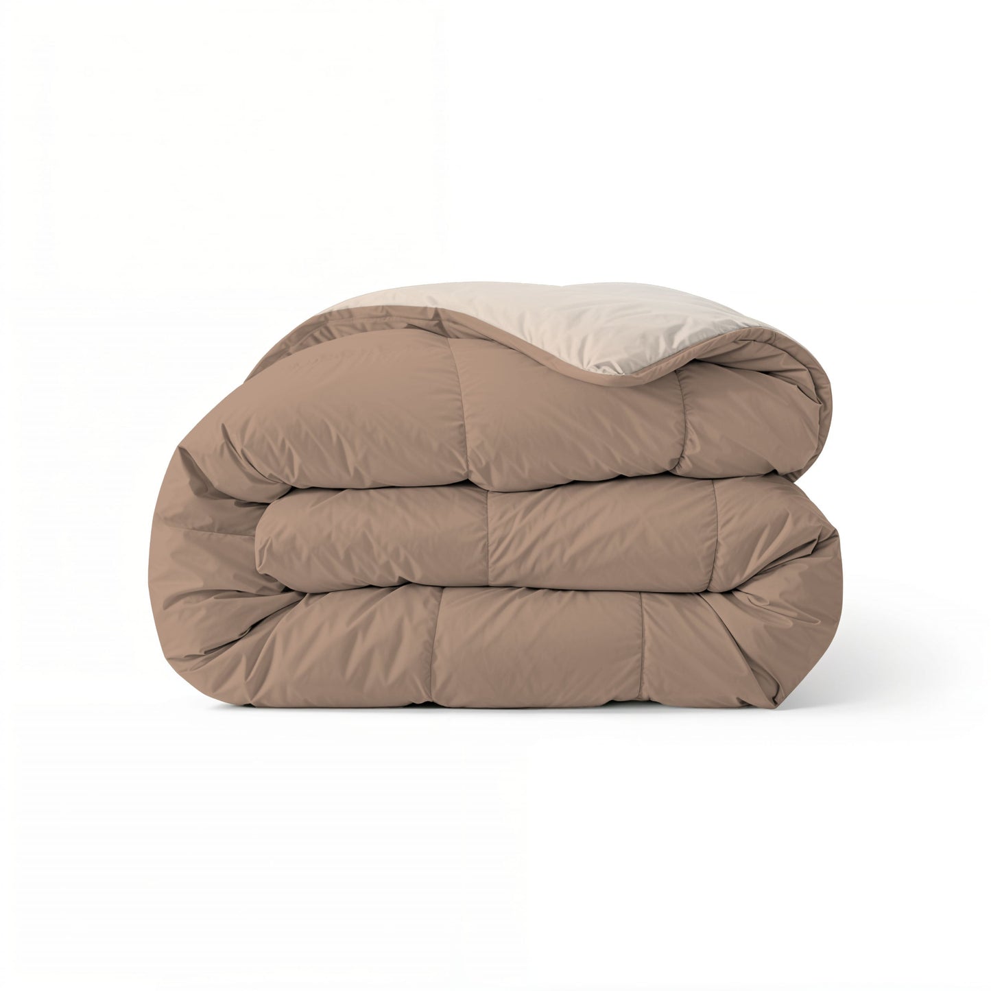 Zelesta Comfort Duo Duvet in Terra & Sand, neatly folded on a white background showing both colour sides