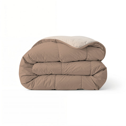 Zelesta Comfort Duo Duvet in Terra & Sand, neatly folded on a white background showing both colour sides