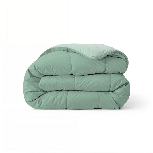 Zelesta Comfort Duo Duvet in Mint Green & Light Green, neatly folded on a white background showing both colour sides