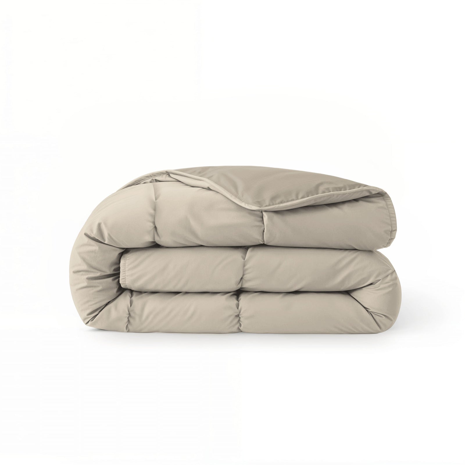 Zelesta Comfort Duo Summer Duvet in Taupe & Champagne, neatly folded on a white background showing both colour sides