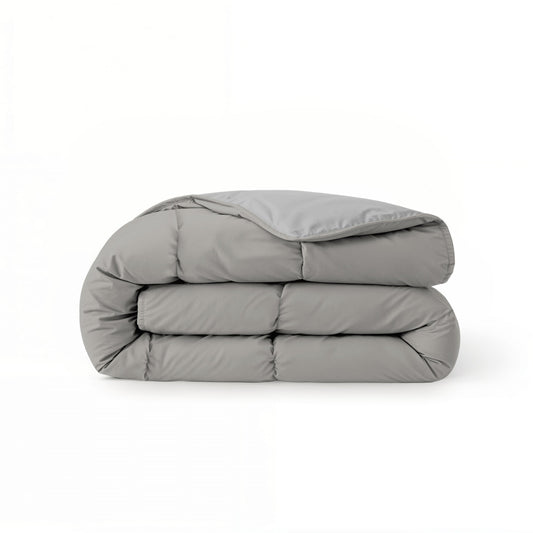 Zelesta Comfort Duo Summer Duvet in Grey & Soft Grey, neatly folded on a white background showing both colour sides