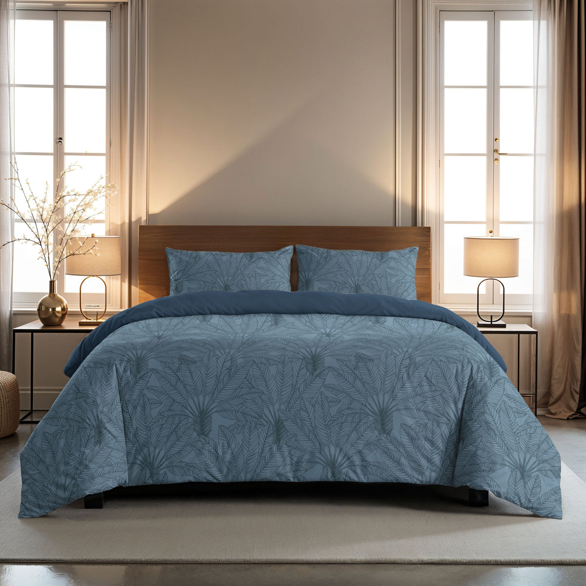 Couette Zelesta Comfort Design Sans Coutures - Botanical Line Art Blue