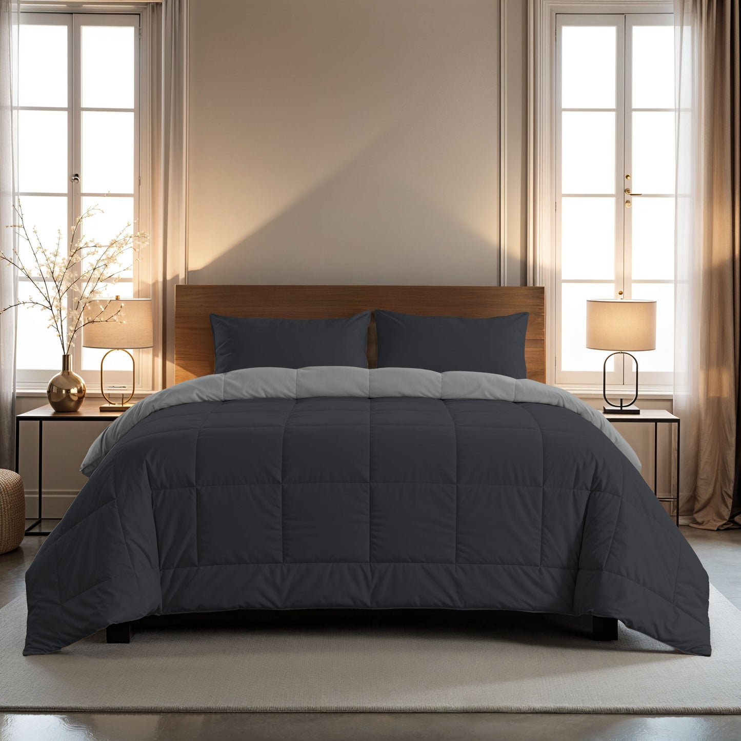 Zelesta Comfort Duo Couette - Noir doux & Gris argent