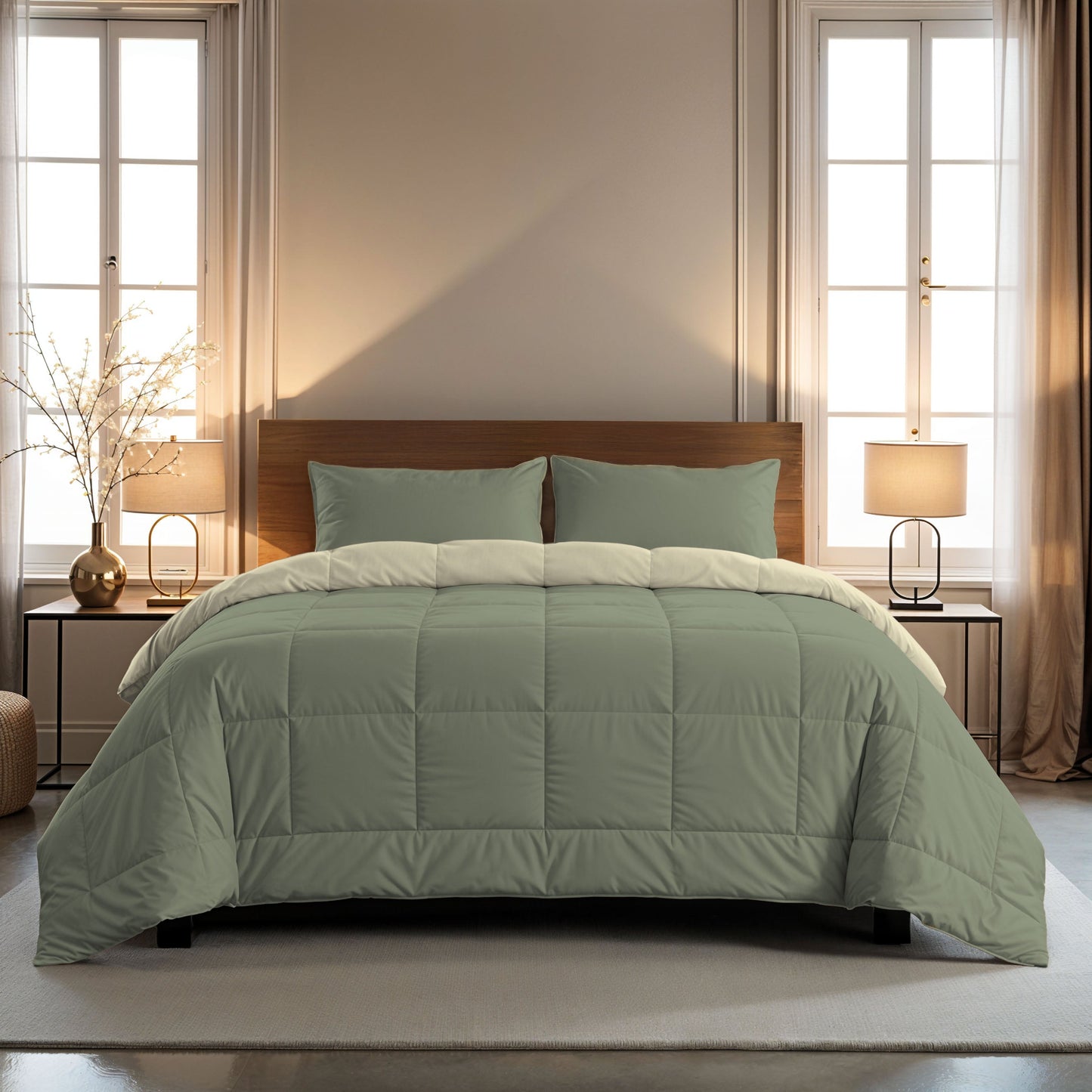 Zelesta Comfort Duo Couette - Vert olive & Crème