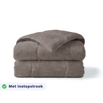 Zelesta Pure Design Cotton Duvet in Brown Animal folded on a white background, with a badge highlighting the integrated tuck-in flap feature