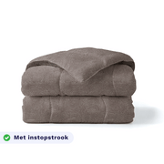 Zelesta Pure Design Cotton Duvet in Brown Animal folded on a white background, with a badge highlighting the integrated tuck-in flap feature