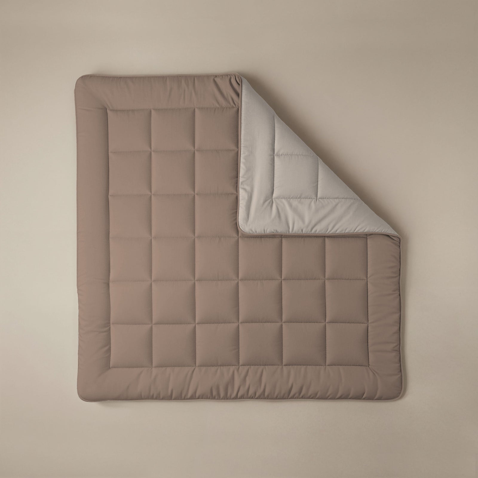Zelesta Comfort Duo Duvet - Terra & Sand, side view of the duvet draped on a styled bed