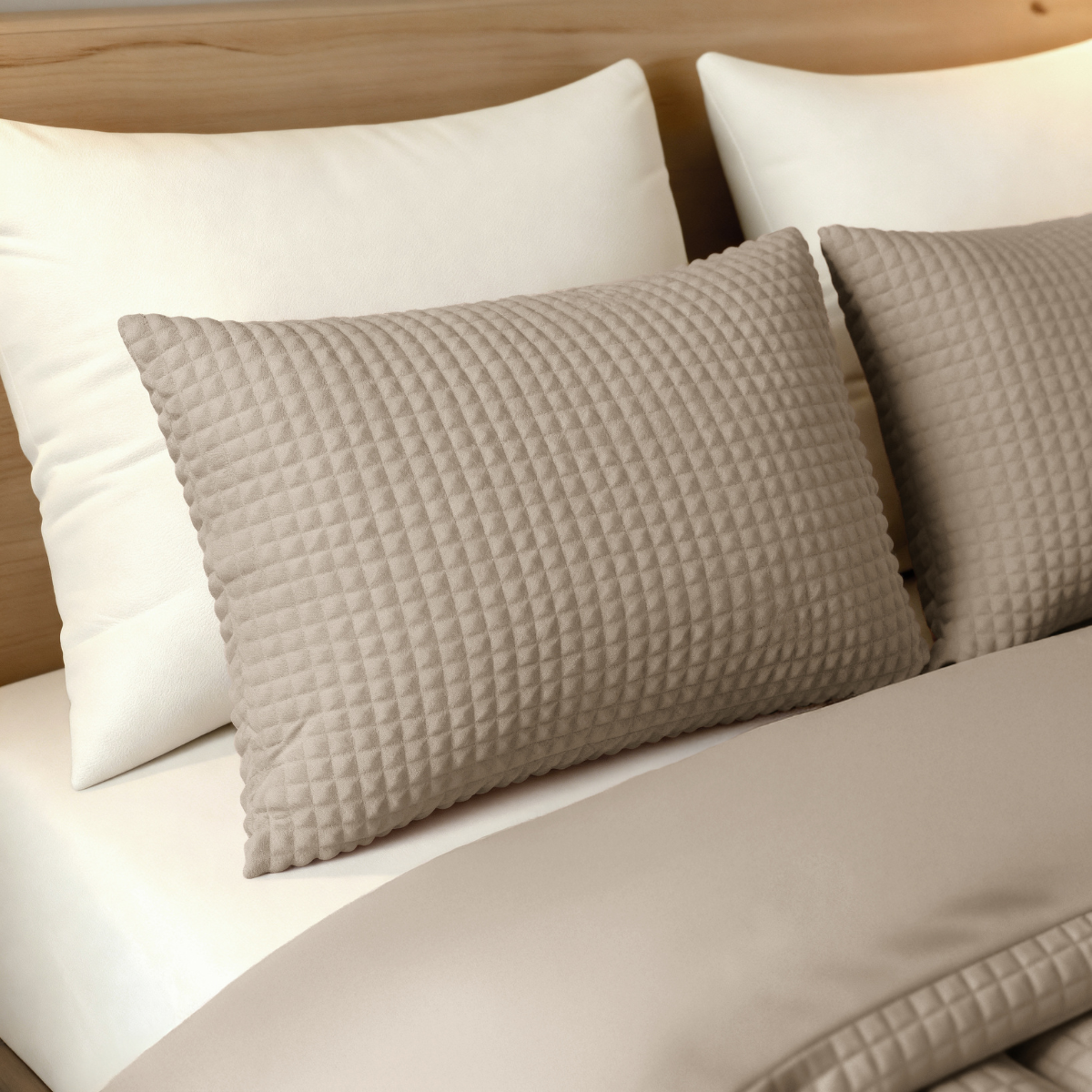 Zelesta Special Teddy Check Pillowcase Set Of 2 - Taupe