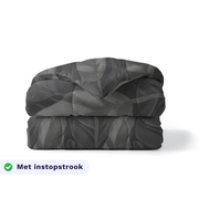 Zelesta Pure Design Cotton Duvet in Black Swan folded on a white background, with a badge highlighting the integrated tuck-in flap feature