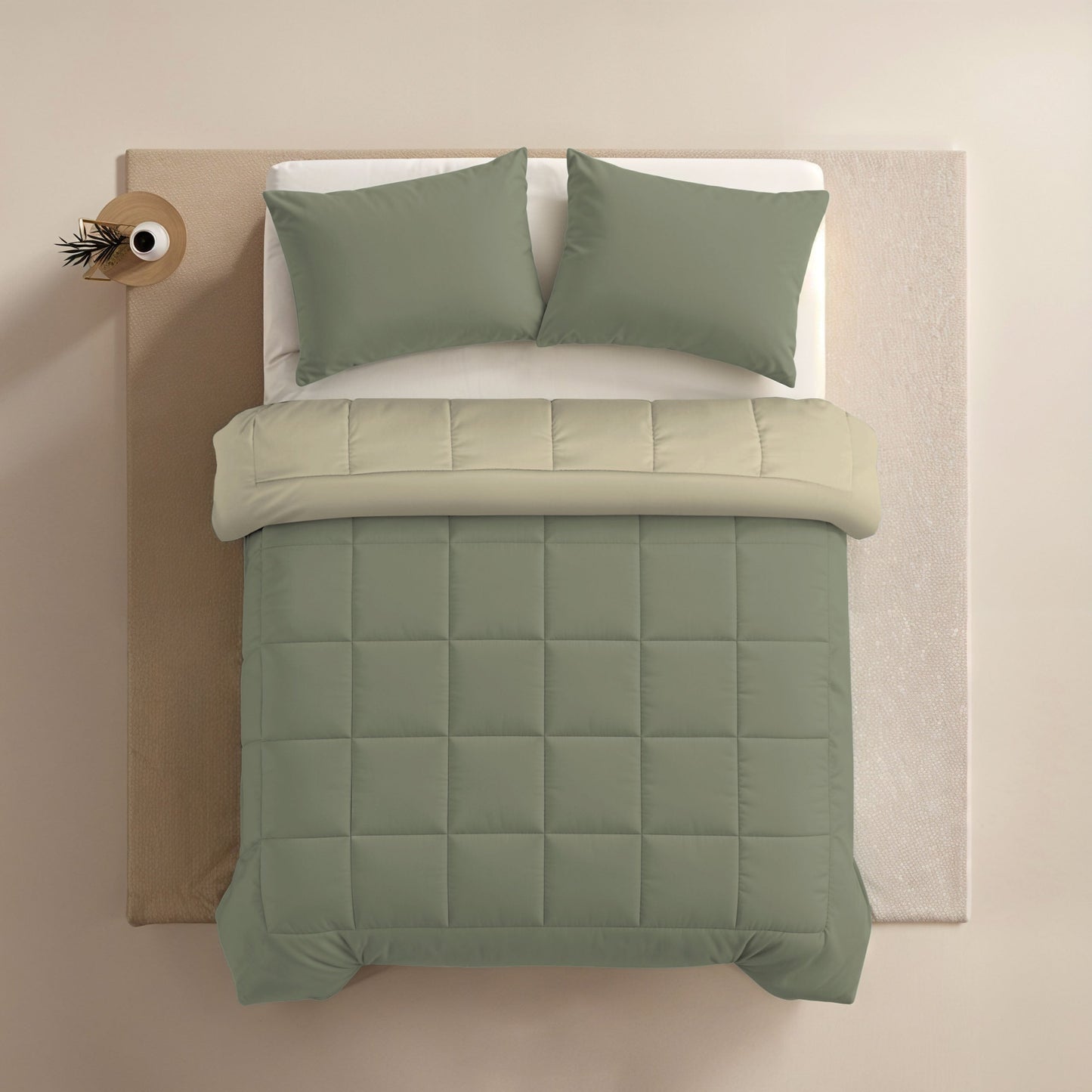 Zelesta Comfort Duo Couette - Vert olive & Crème