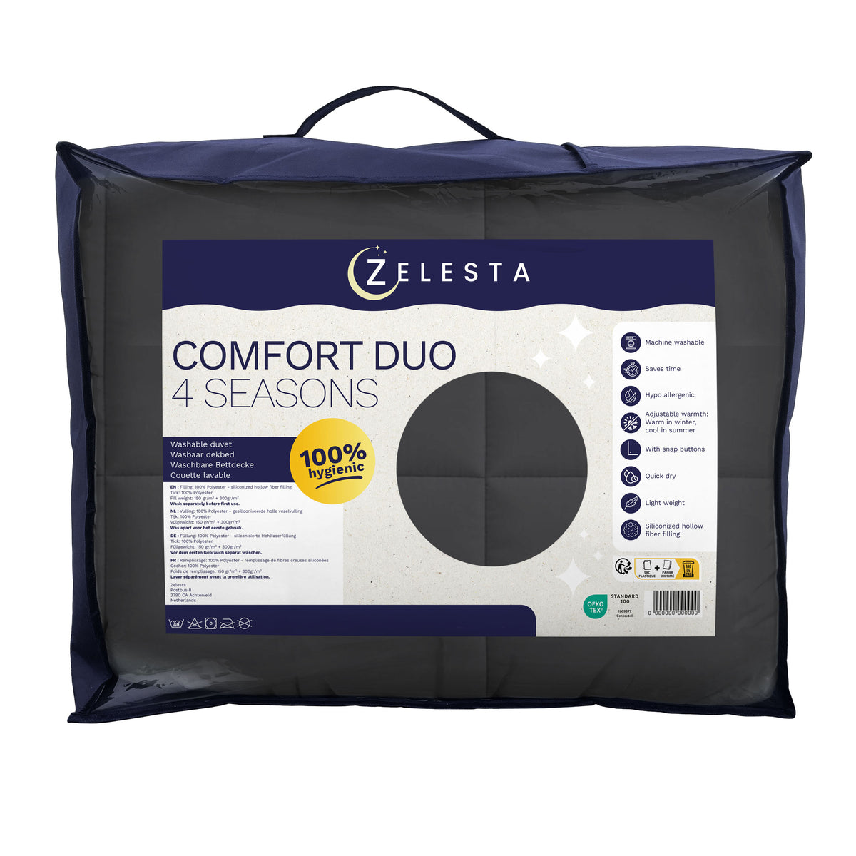 Zelesta Comfort Duo 4-Seizoenen Dekbed - Zwart & Grijs