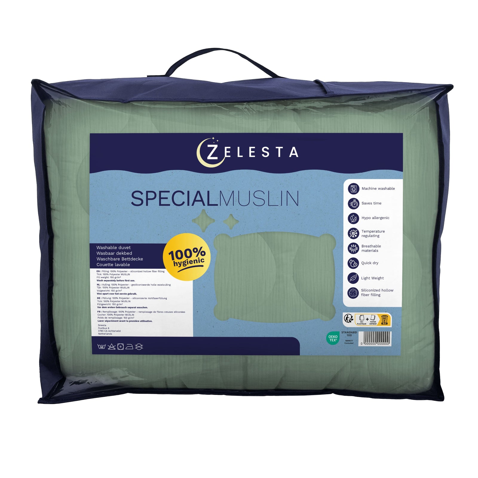 Zelesta Special Muslin Summer Duvet - Eucalyptus Green, product view 9