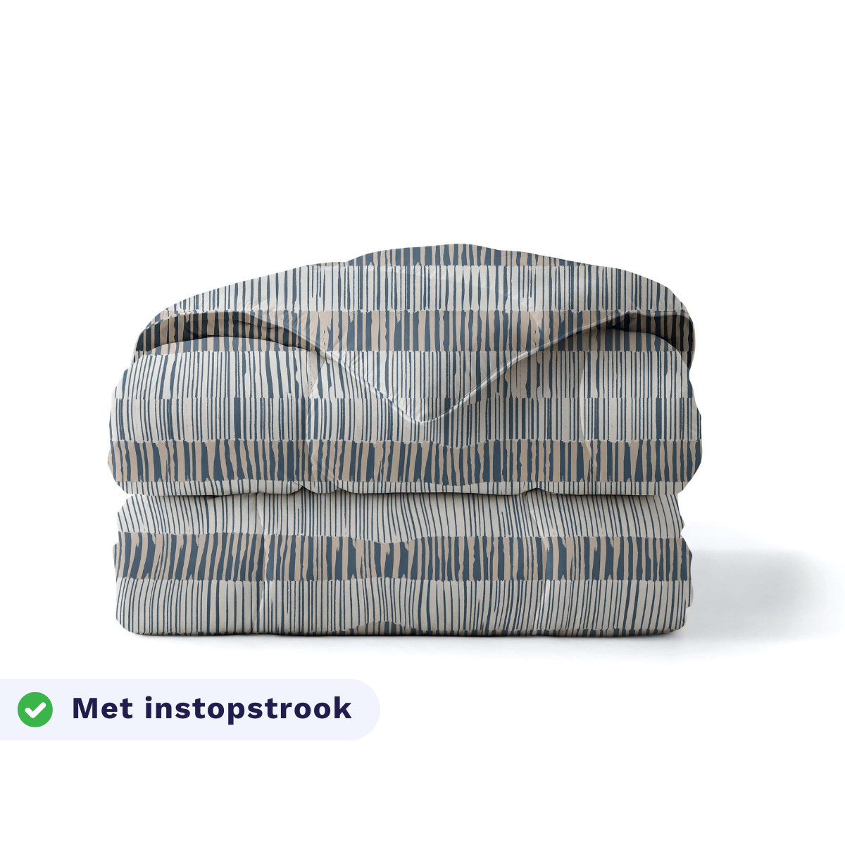Zelesta Pure Design Cotton Duvet in Checkerboard folded on a white background, with a badge highlighting the integrated tuck-in flap feature