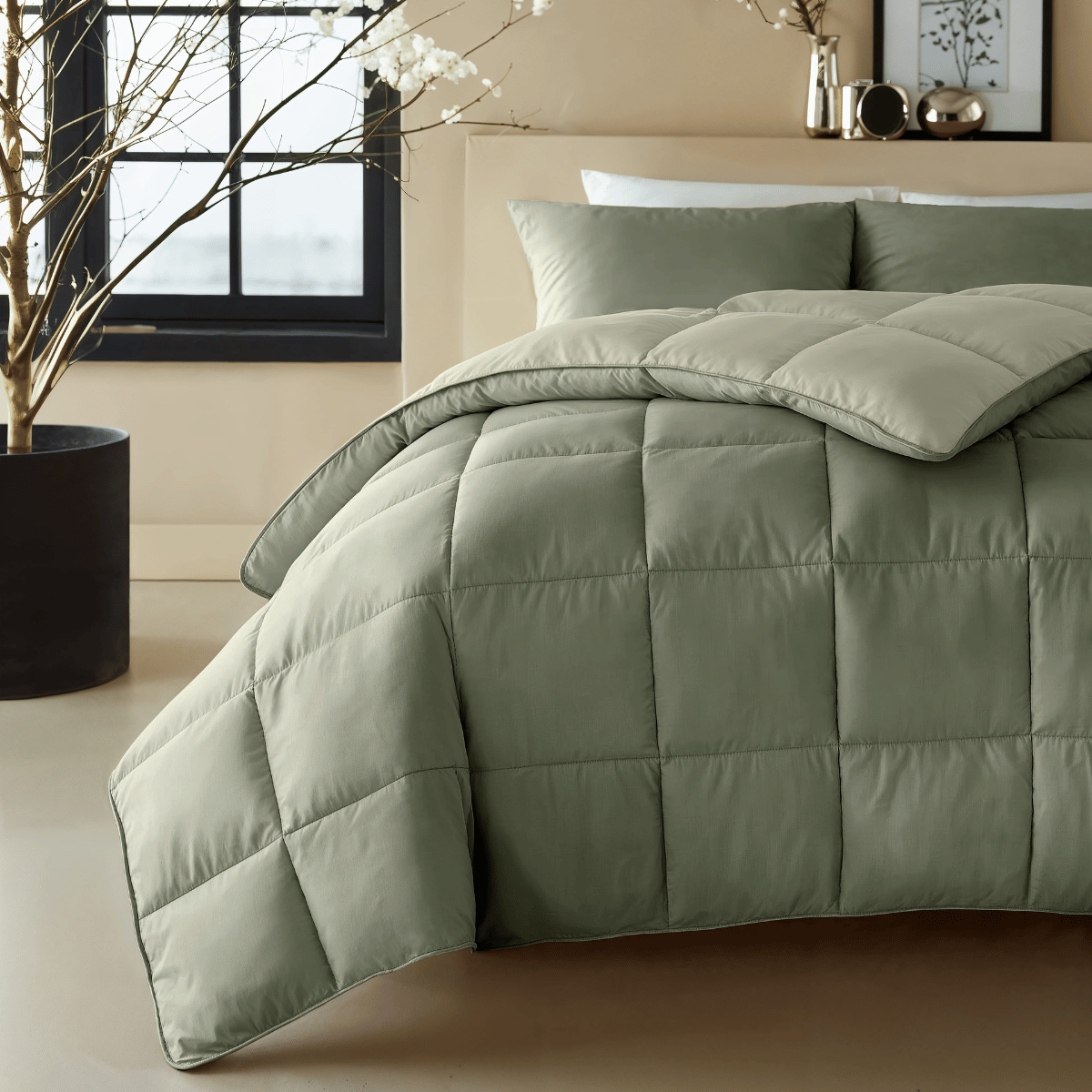 Zelesta Deluxe Duo Percale Cotton Duvet - Olive Green & Mint, product view 2