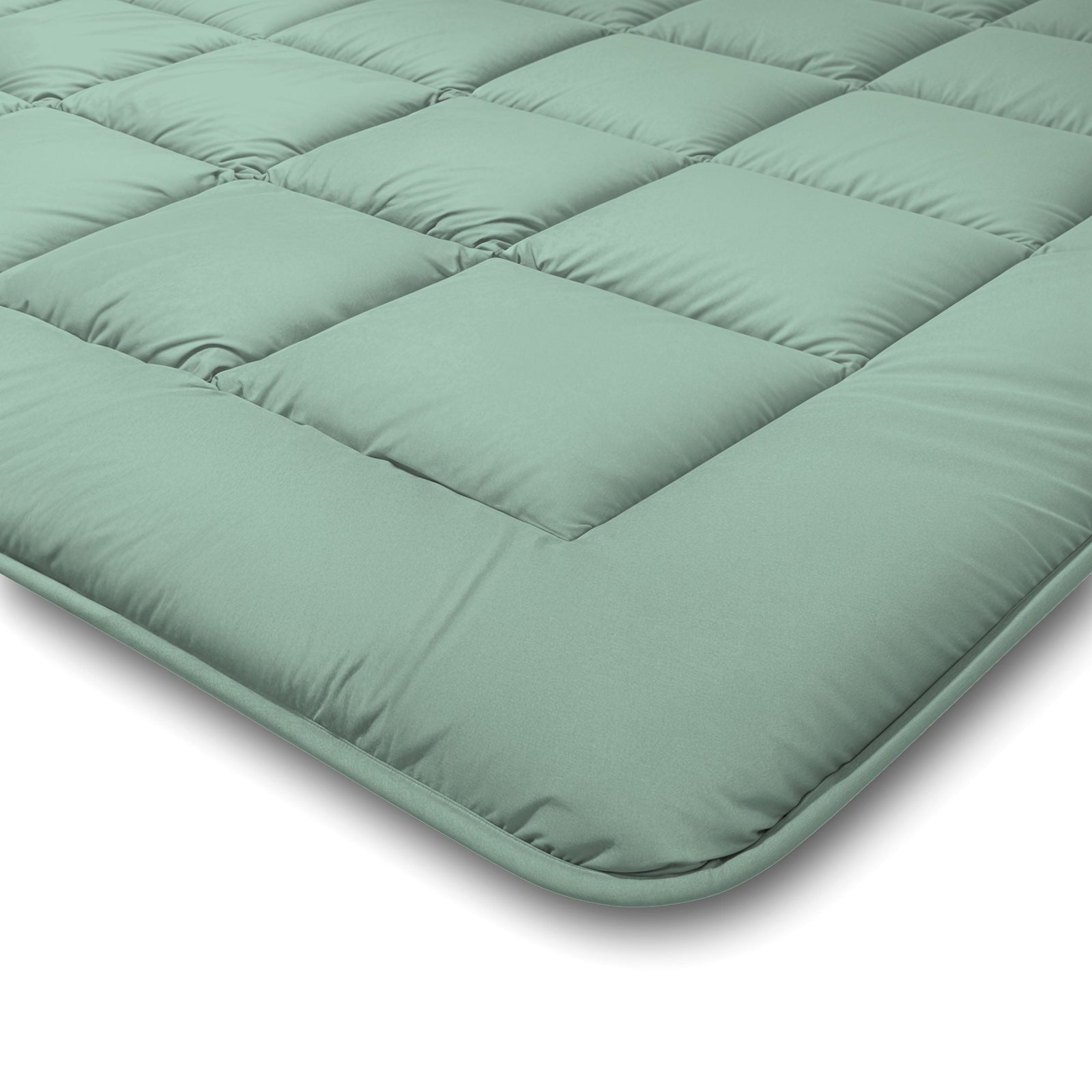 Close-up corner detail of the Zelesta Comfort Duo Duvet - Mint Green & Light Green, showing the soft quilted microfiber texture