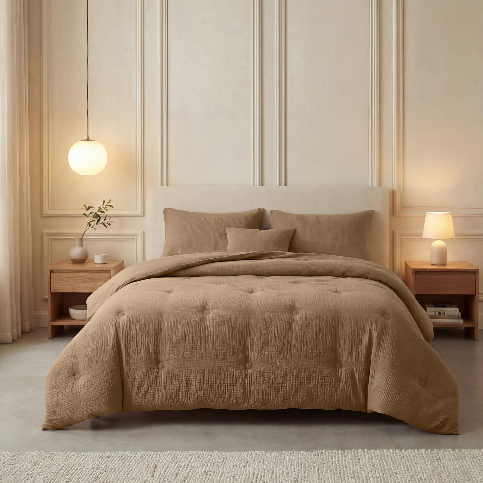 Zelesta Deluxe Cotton Muslin Duvet - Brown, lifestyle bedroom view