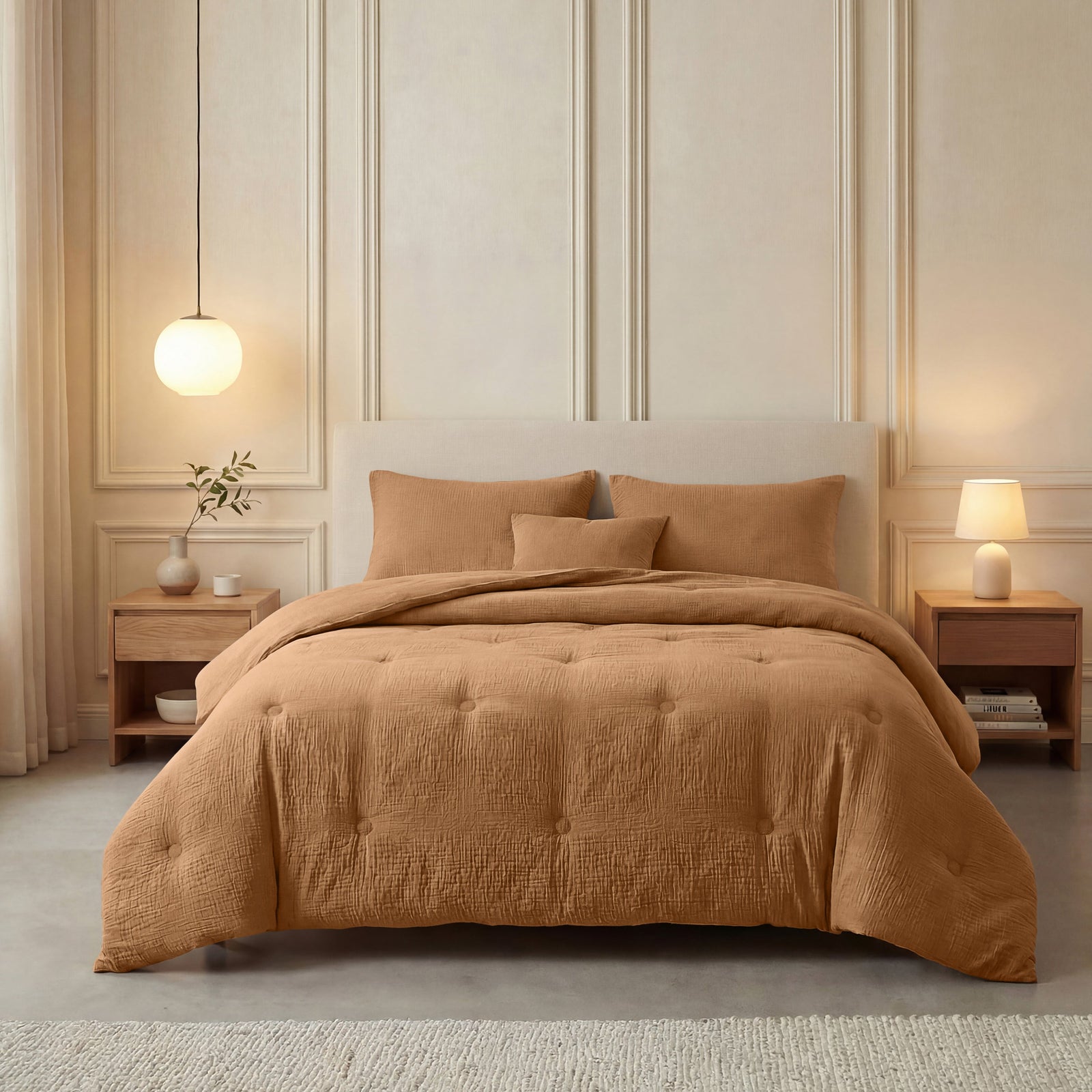 Zelesta Deluxe Cotton Muslin Duvet - Terra, lifestyle bedroom view