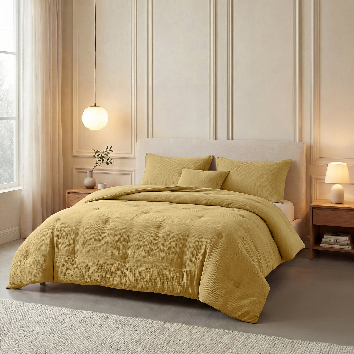 Zelesta Deluxe Cotton Muslin Duvet - Ochre, alternate lifestyle bedroom view