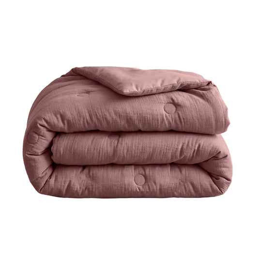 Zelesta Deluxe Cotton Muslin Duvet - Dusty Pink, folded on a white background