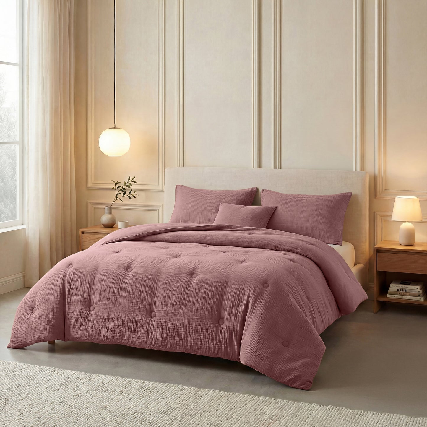 Zelesta Deluxe katoenen mousseline dekbed - stoffig roze