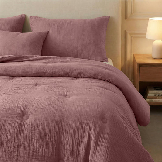 Zelesta Deluxe Cotton Muslin Duvet - Dusty Pink, overhead product view