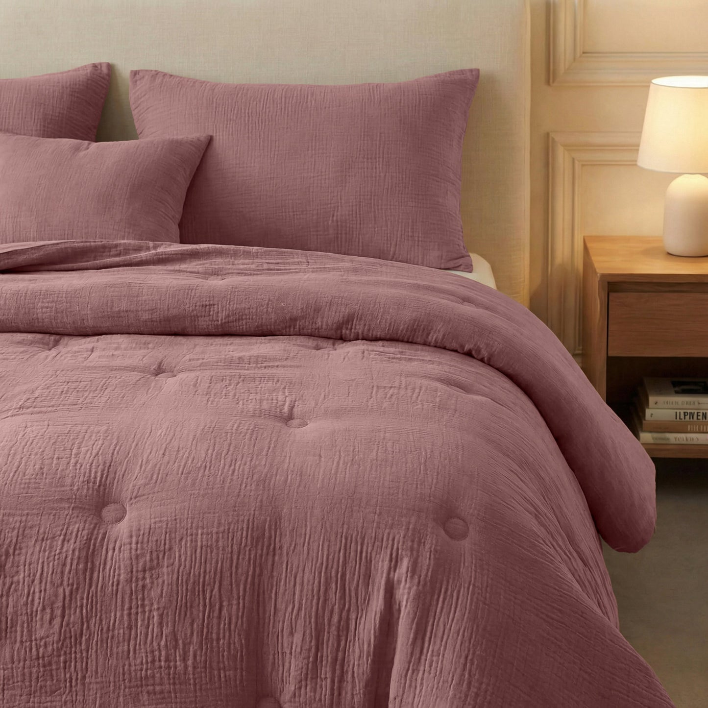 Zelesta Deluxe katoenen mousseline dekbed - stoffig roze