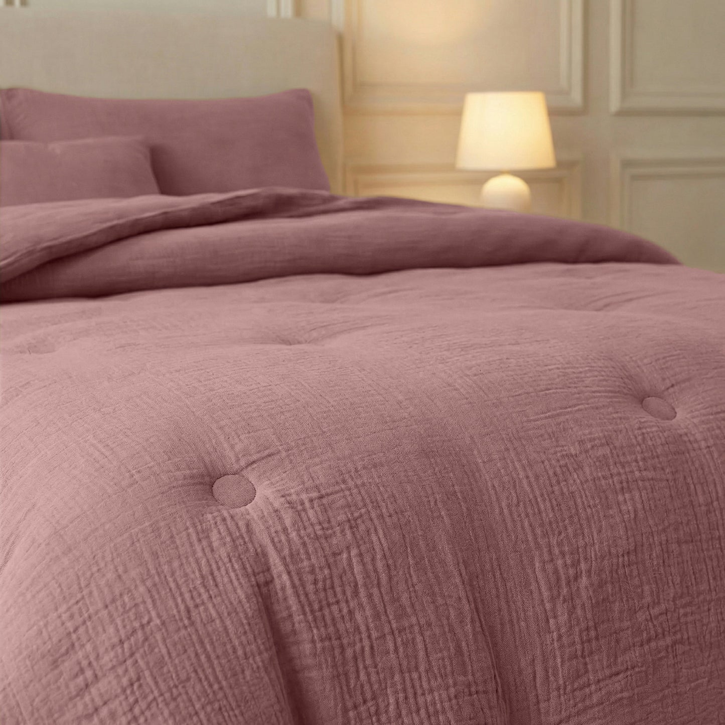 Zelesta Deluxe katoenen mousseline dekbed - stoffig roze