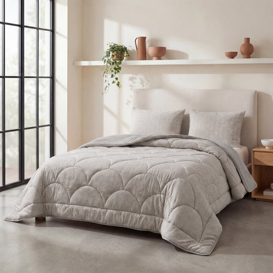 Zelesta Special Flannel Luxe Duvet - Taupe & Grey, alternate lifestyle bedroom view