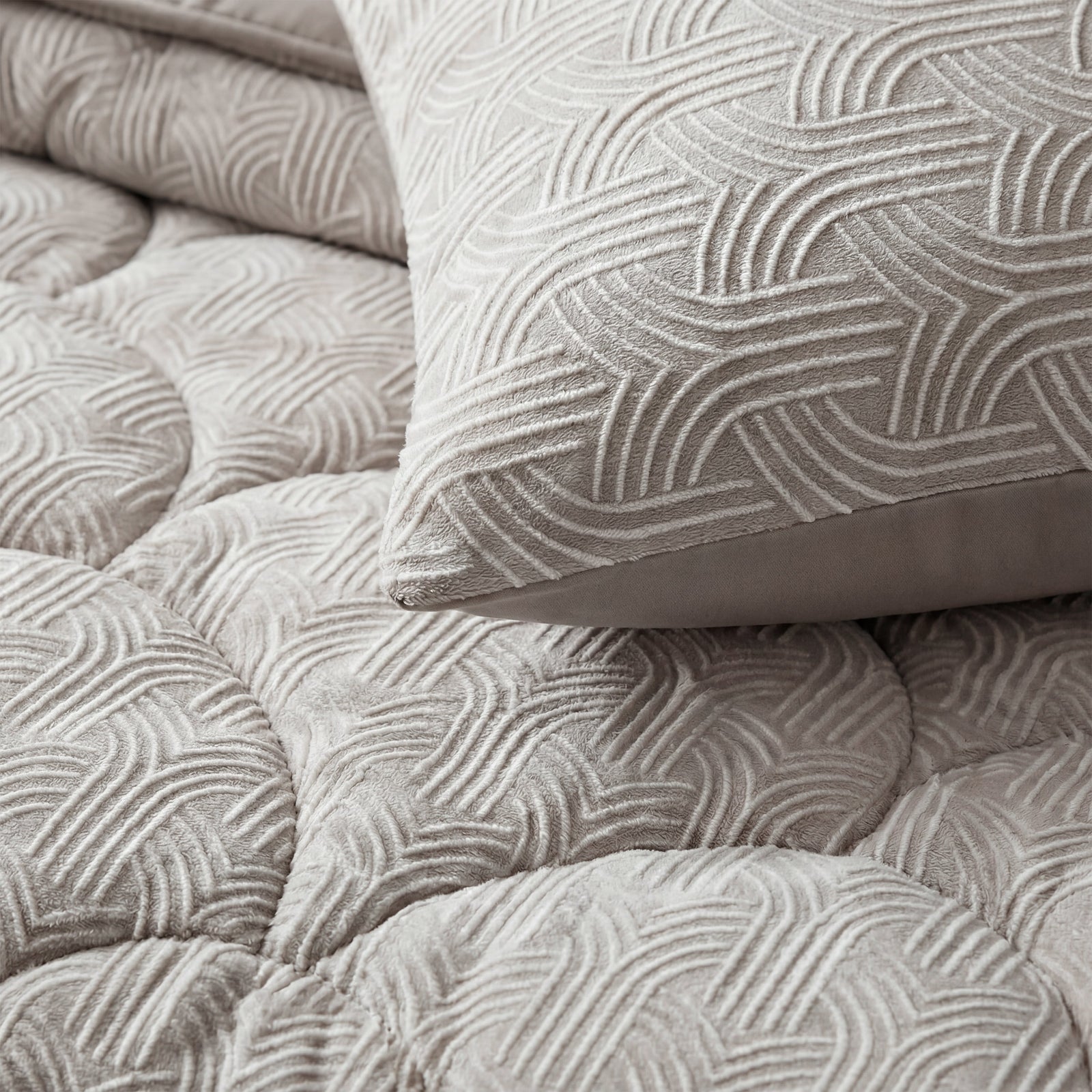 Zelesta Special Flannel Luxe Pillowcases Set Of 2 - Taupe & Grey, overhead product view on a white background