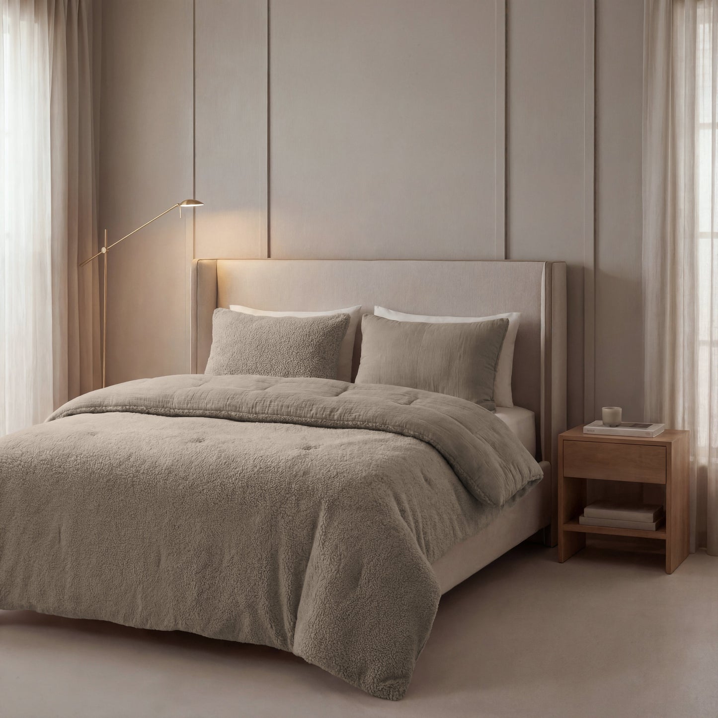 Zelesta Special Teddy Cotton Muslin Duvet - Taupe, folded on a white background
