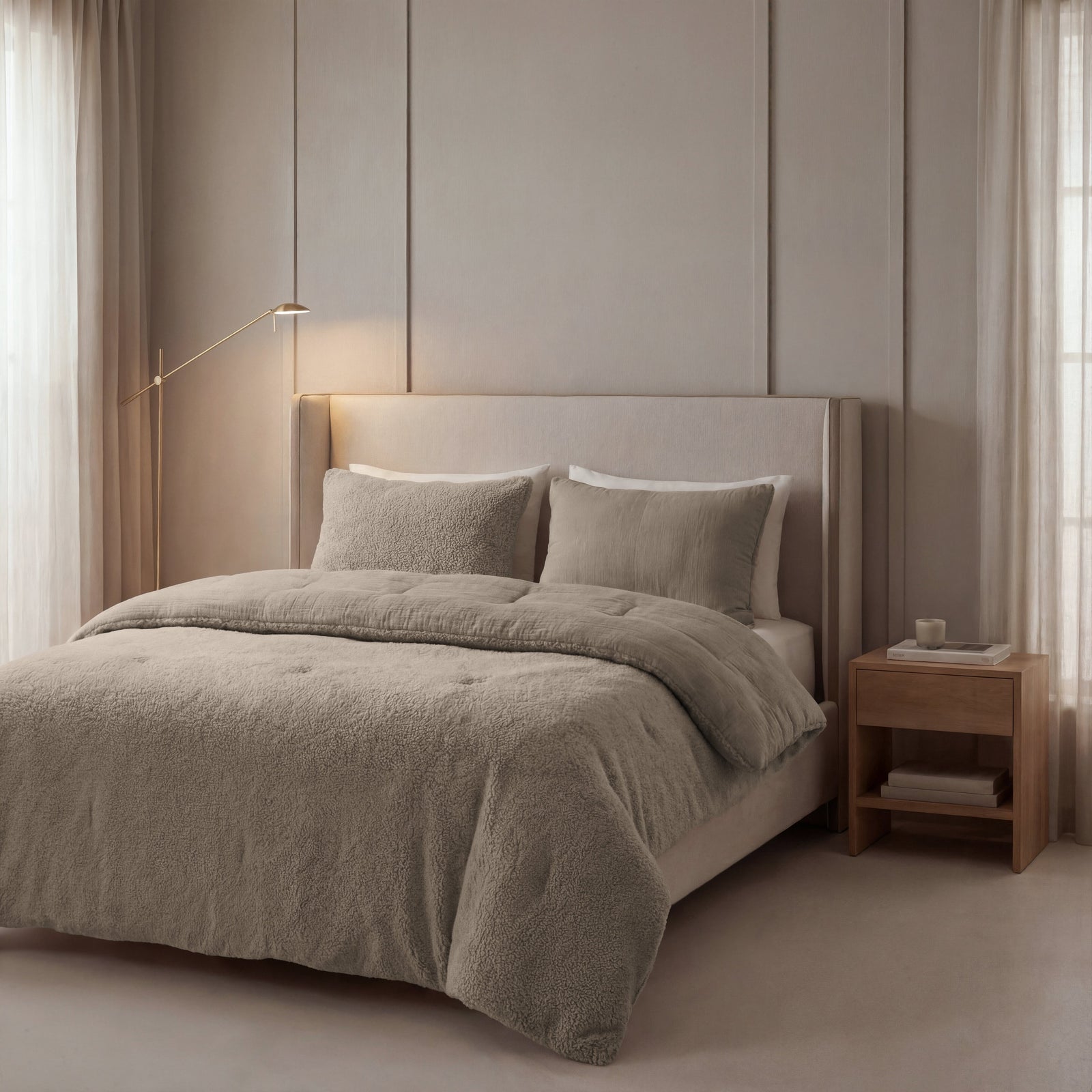 Zelesta Special Teddy Cotton Muslin Duvet - Taupe, folded on a white background