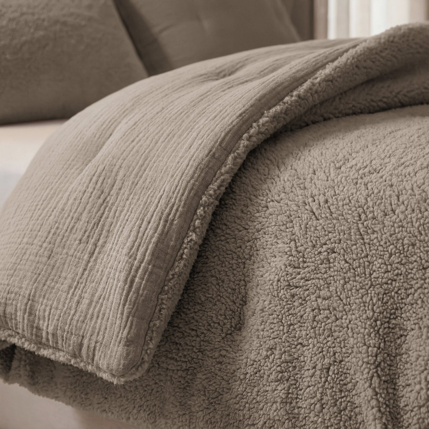 Zelesta Special Teddy Cotton Muslin Duvet - Taupe, alternate lifestyle bedroom view