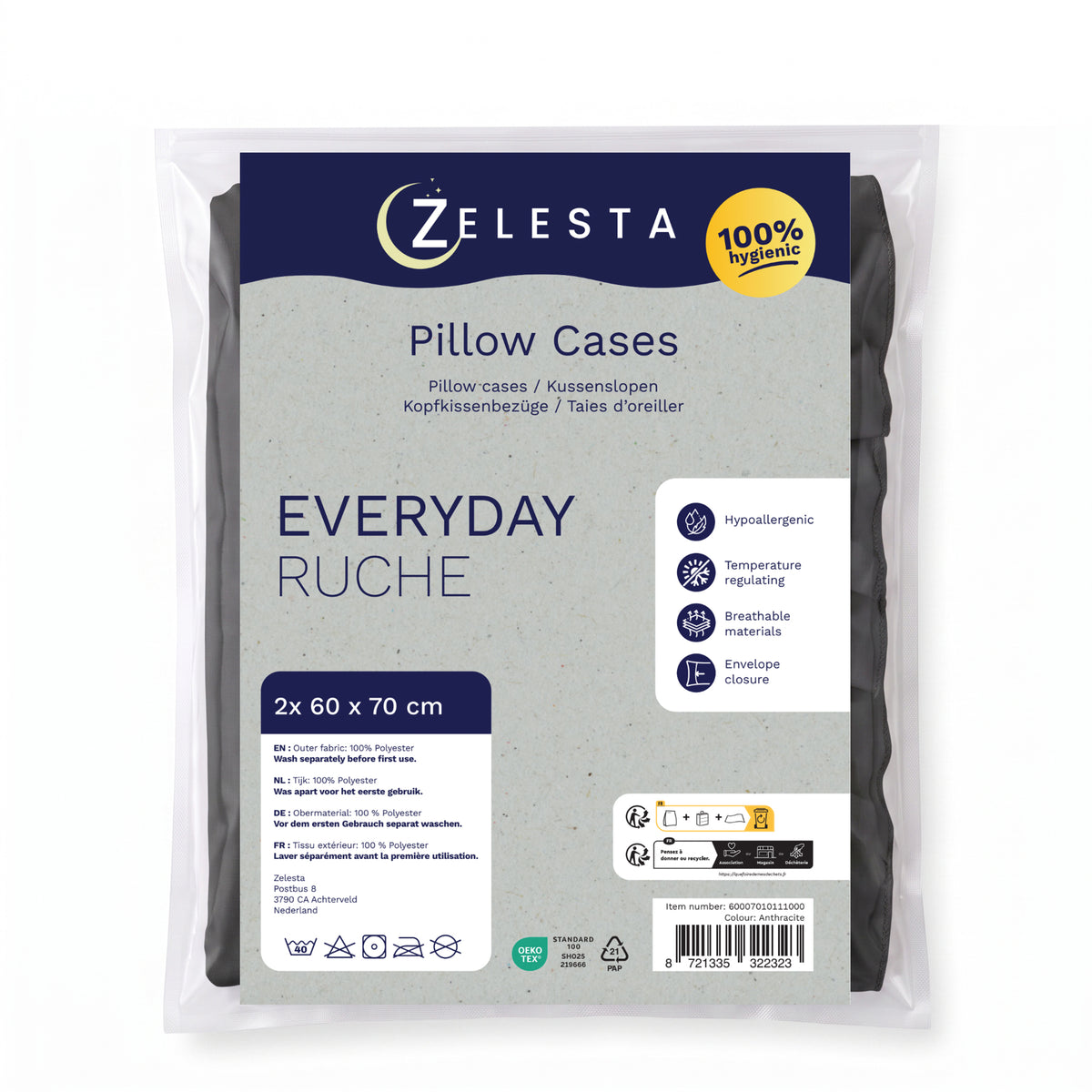 Zelesta Everyday Ruffles Pillowcase Set Of 2 - Anthracite