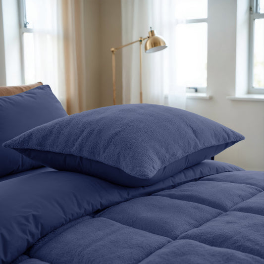 Zelesta Teddy Taies d'oreiller Lot de 2 - Bleu Marine